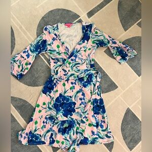 Lilly Pulitzer Blue and Pink Bell Sleeve Wrap Dress
